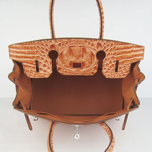 Replica Hermes Birkin 30CM Crocodile Head Veins Bag Orange 6088 On Sale - Click Image to Close